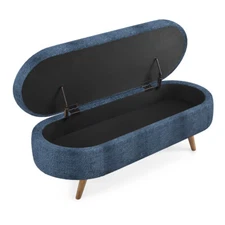  Ottoman Oval Storage Bench,Rubber Wood Legs,  (43.5"x16"x16")Dark Blue 