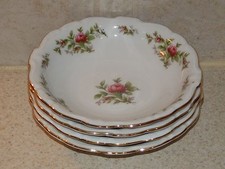 JOHANN HAVILAND CHINA MOSS ROSE PATTERN 4 FRUIT BOWLS 5 1/4" GOLD TRIMMED