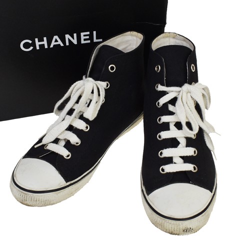 CHANEL CC Logos Shoes High-Top Canvas Black #37 35JE219 | eBay