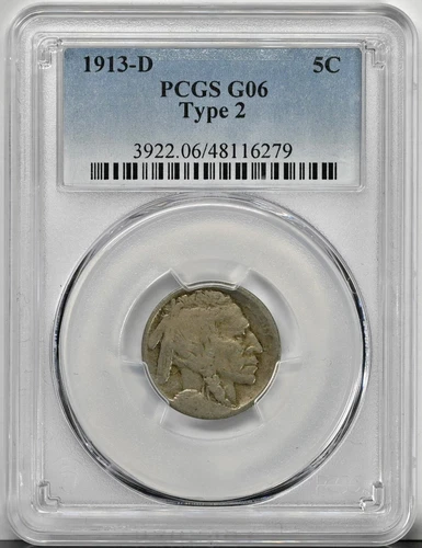 1913 D BUFFALO NICKEL TYPE 2 G06 Graded PCGS Good Nice Original Legible Coin V2