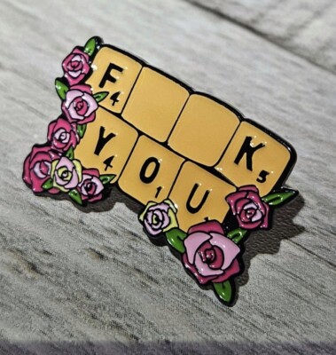 F_ _ K You Scrabble Floral Enamel Pin Brooch Fun Novelty Gift NEW