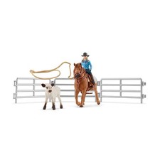 Schleich Farm World Rodeo Roping Playset - Cowgirl Rodeo Rider Figurine with ...