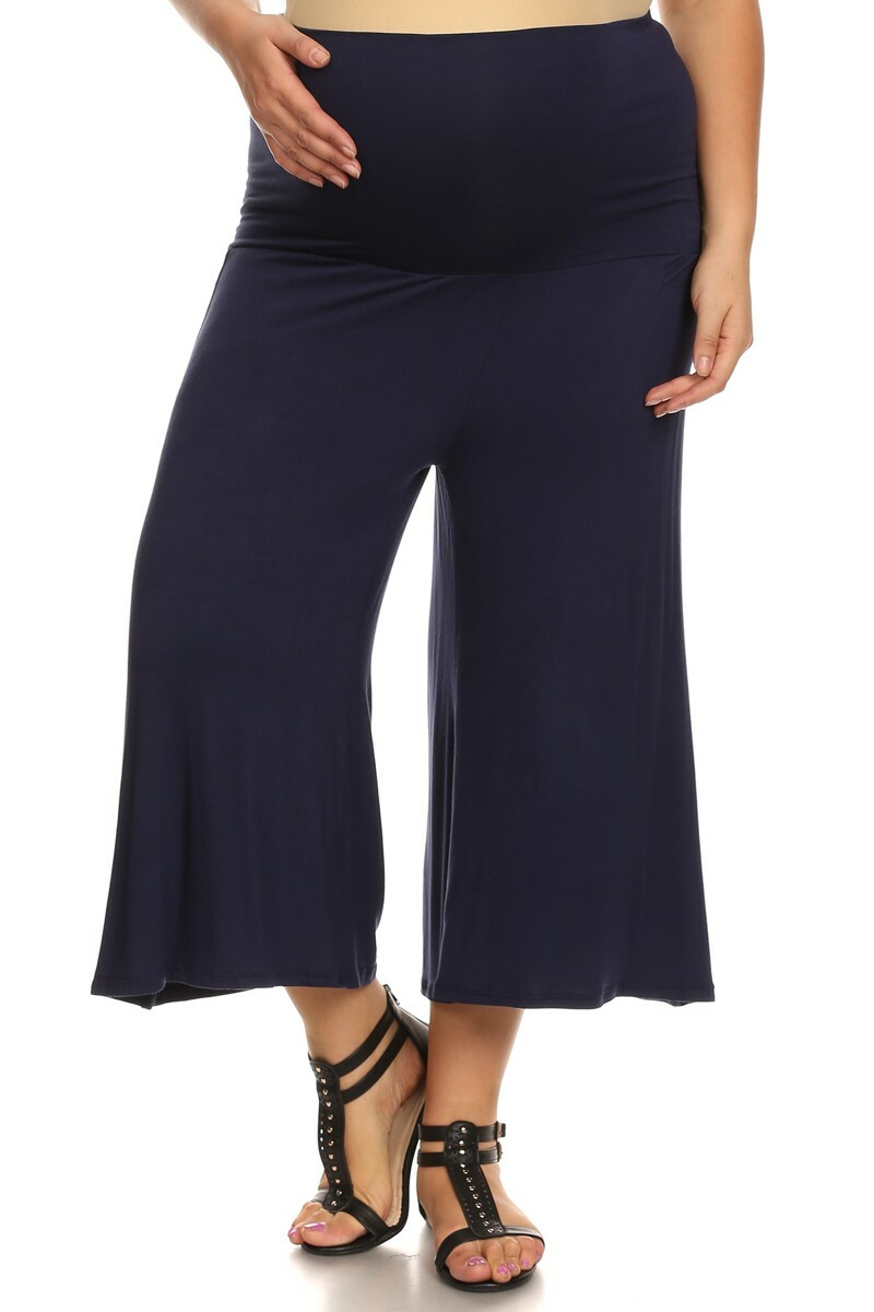 Women Maternity Gaucho Capri Flare Pants Wide Leg Fold Over - Made