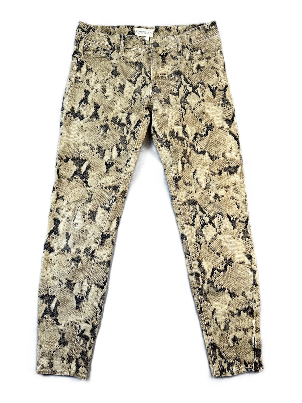 Ralph Lauren Denim & Supply Skinny Jeans Women's 28 Tan Snake Print Ankle Zip