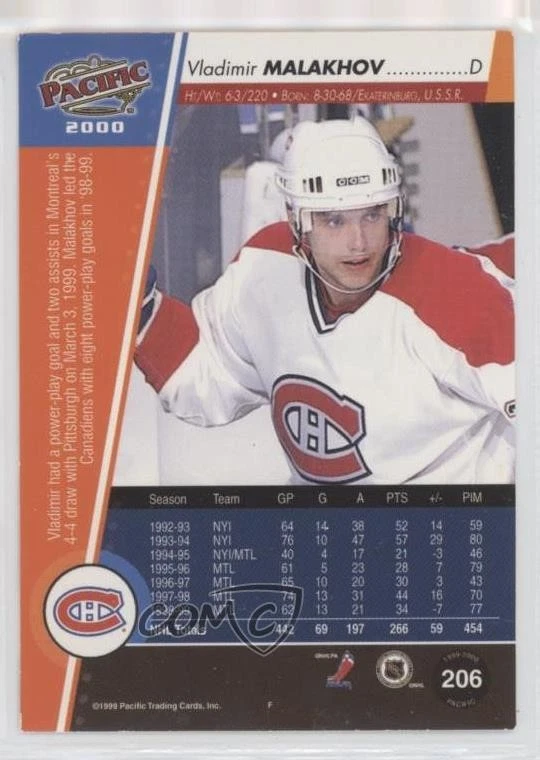 1999-00 Pacific Vladimir Malakhov #206 - Image 2 of 2