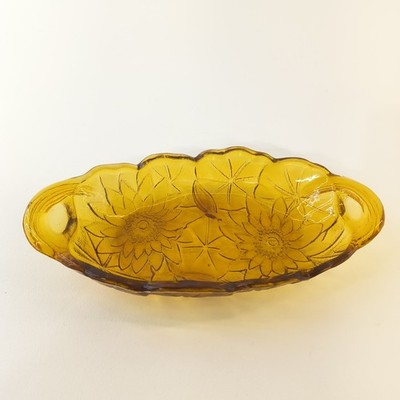 Vintage 1930's LILY PONS Amber Line #605 Glass Pickle Candy Dish Indiana Glass