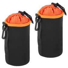 2Pcs 3.9" IDx7.1"H Camera Lens Bag with Thick Protective Neoprene Black Orange
