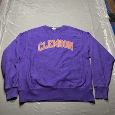 Vtg Clemson Tigers Champion Reverse Weave Crewneck Pullover Purple Sz Large