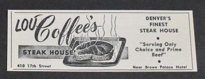 1959 Print Ad Colorado Denver Lou Coffee's Steak House Choice Prime Beef Art