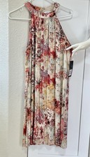 Nine West Floral Halter Sleeveless Shift Dress Knee Length Pleated Size 10 Nice