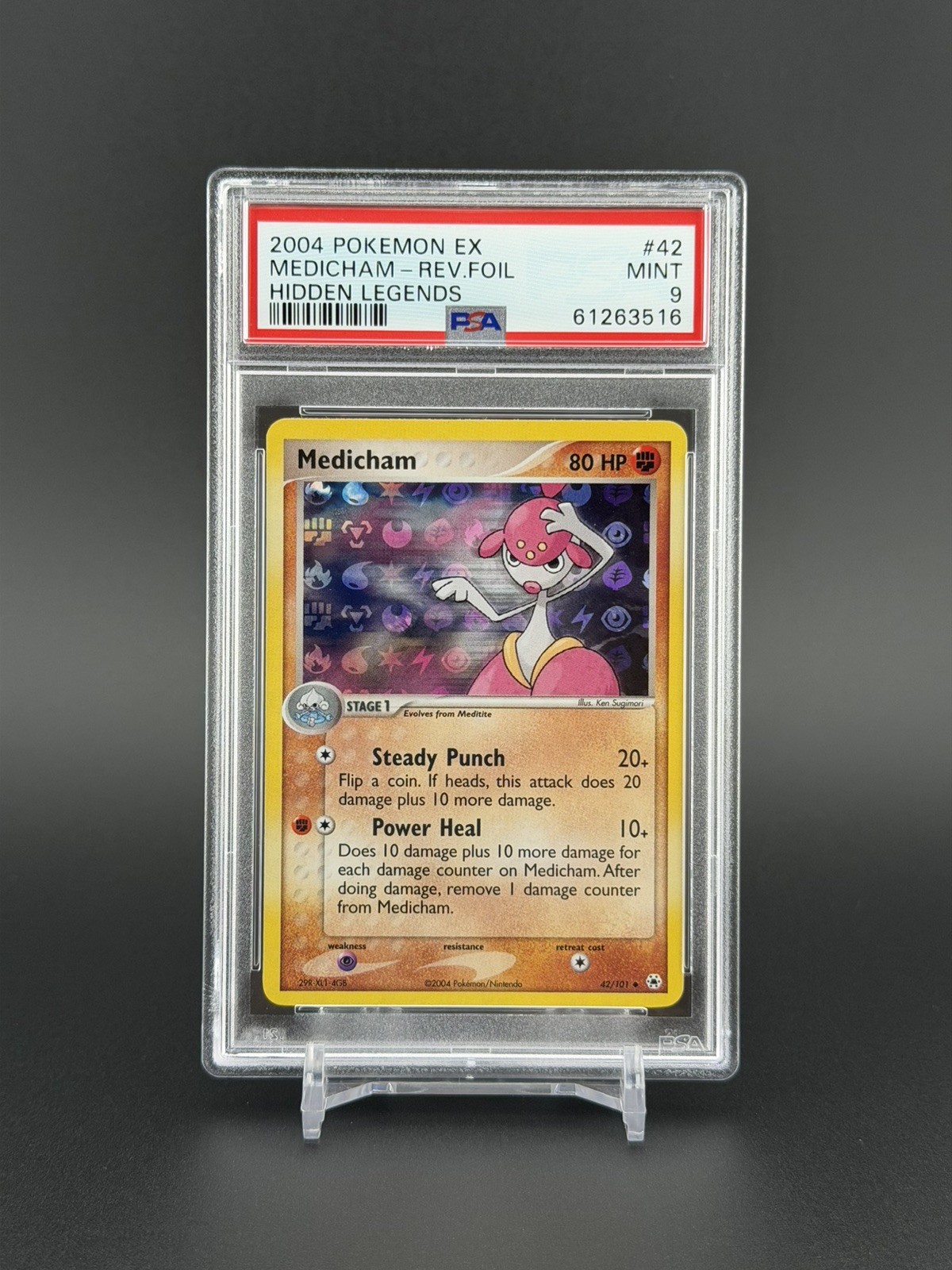 PSA 9 Medicham 42/101 Reverse Foil Hidden Legends EX Pokemon Card MINT