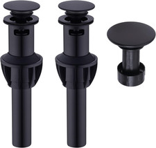 2 Pack Matte Black Pop up Drain Stopper with Overflow, Push Button Sink Drain fo