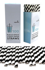100 Paper Straws Black White 6mm x 240mm Large Eco Friendly Stripe Drinking Bulk