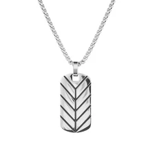 Men's Stainless Steel Feather Dog Tag Pendant Necklace Chain Jewelry