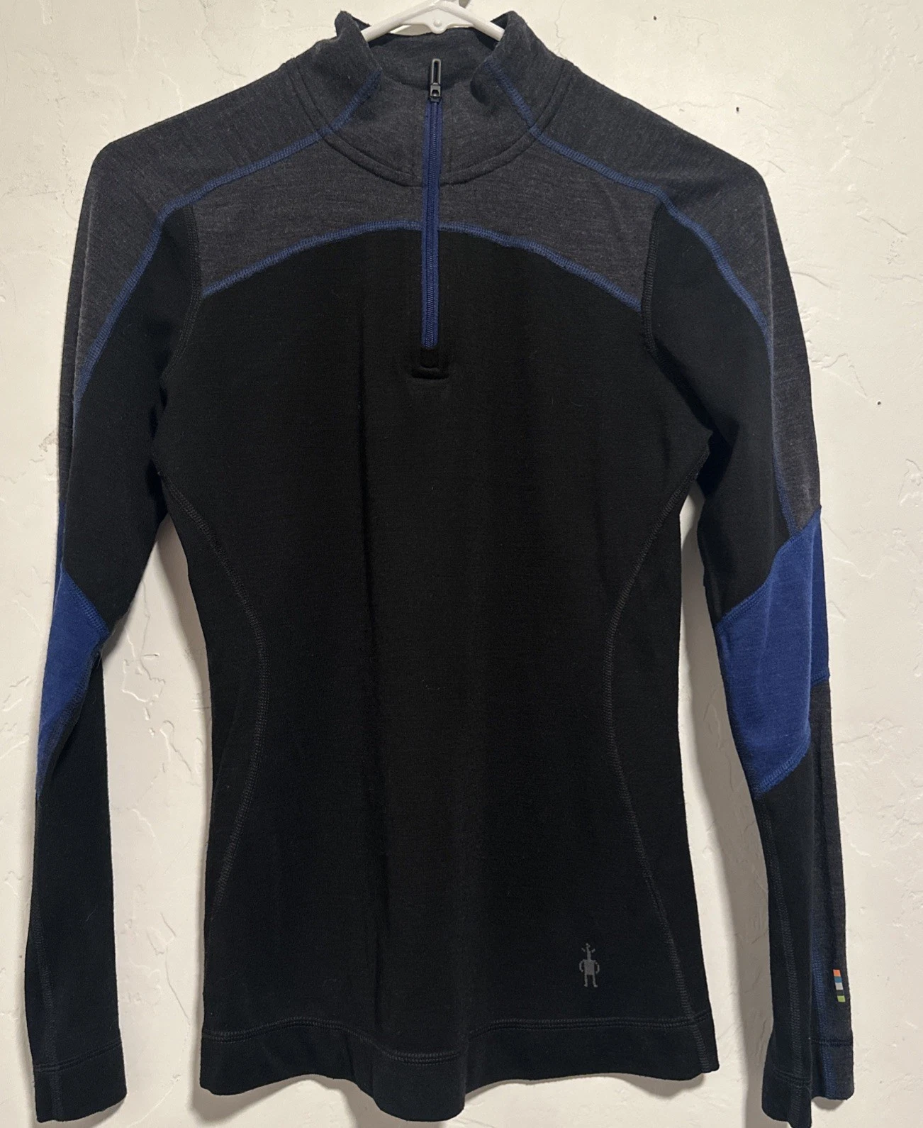 Smartwool Pullover Small Black Navy Merino Wool 1/4Zip Thermal Base Layer Small