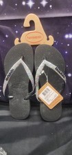 Havaianas Glitter Flip Flop Women Sz 3/4Y Black Dark Metallic Grey Sandals
