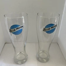 Set of 2 Blue Moon Tall Pilsner Beer Glasses 23 oz. Heavy Bottom 9” Tall