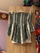 Green & White Boho Print Shirred Bandeau Bandana Peplum Top – Fits UK 12–14