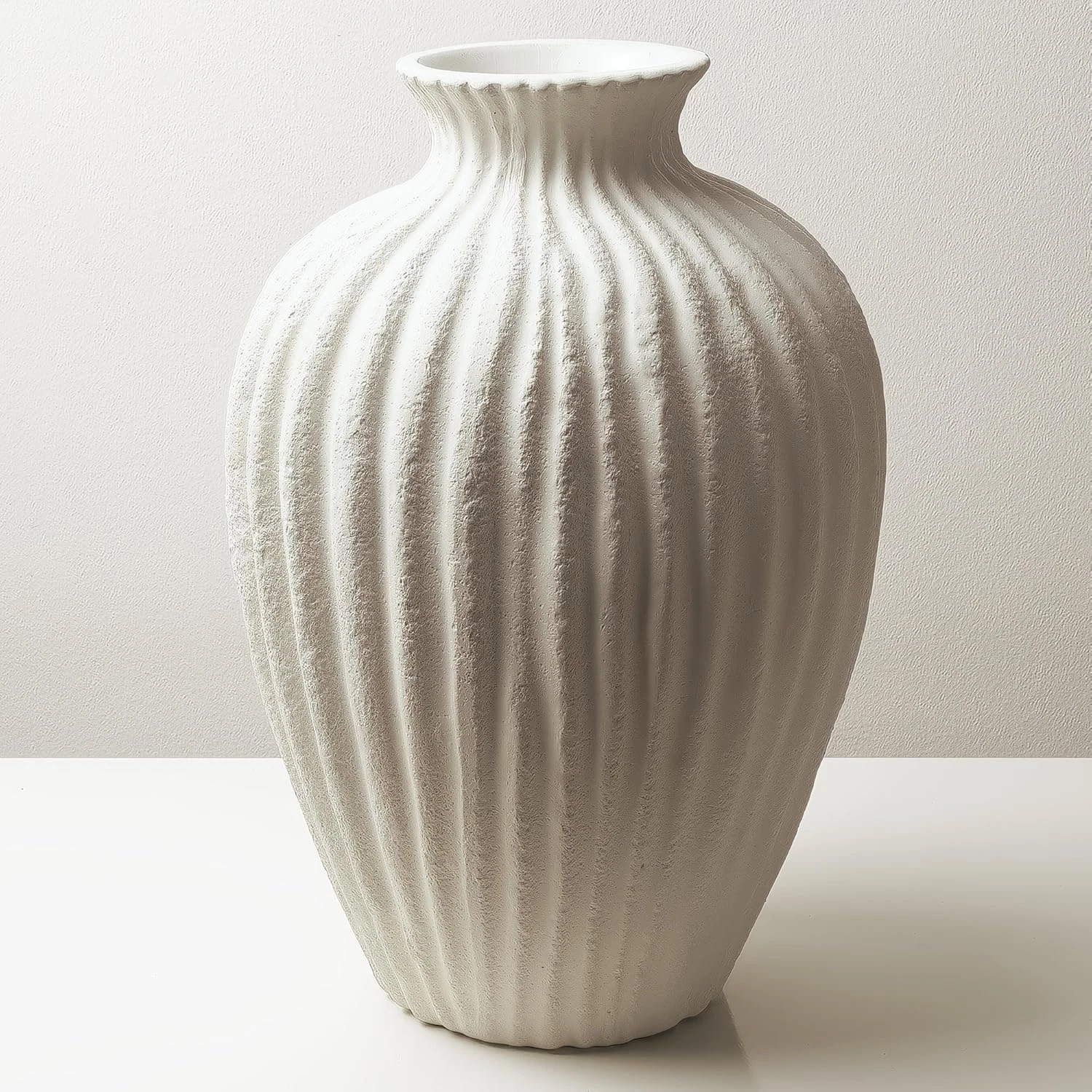 Rustic Handmade Ceramic Vase - 10.4” Textured White Decor for Home & Office