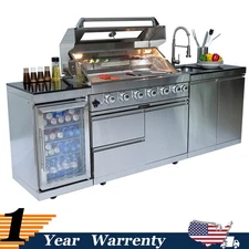 6-Burner Outdoor Kitchen Barbecue Island Grill w/ Cooler & Sink 85000BTU LPG