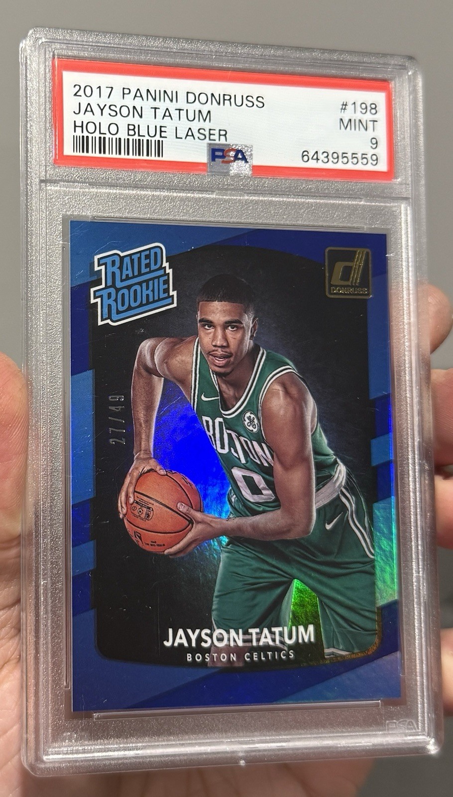 2017 Donruss Jayson Tatum Rookie Holo Blue Laser #d /49 PSA 9💎Pop 11 (2 Higher)