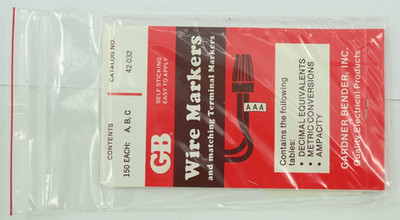 Gardner Bender 42-032 Wire Markers 150 Each A B C Self Sticking Pocket Pack