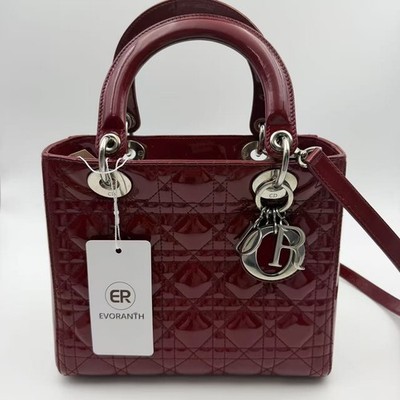 Christian Dior Lady Dior  Burgundy Patent Leather Medium Lady Dior Bag USA