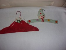 Vintage 2PC Baby Clothes Hangers Crochet Clown  Red Crinoline/White Roses