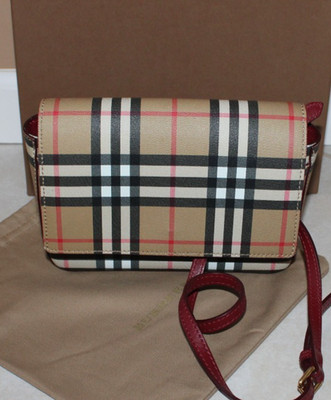Burberry Hampshire Leather House Check Canvas Shoulder Bag Crossbody