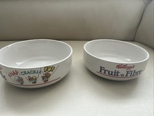 2 Kellogg Co Cereal Bowls Retro Vintage 1980s Rice Crispies and Fruit n Fibre