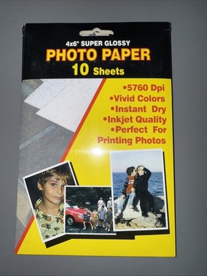 4'' x 6'' Photo Paper Super Glossy For Ink Jet Printers - 10 Sheets