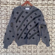 Vintage 90s abstract argyle gray and black sweater Geometric