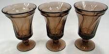 Set of 3 Vintage Fostoria Jamestown Smokey Quartz Brown Swirl Glass Goblets 6"