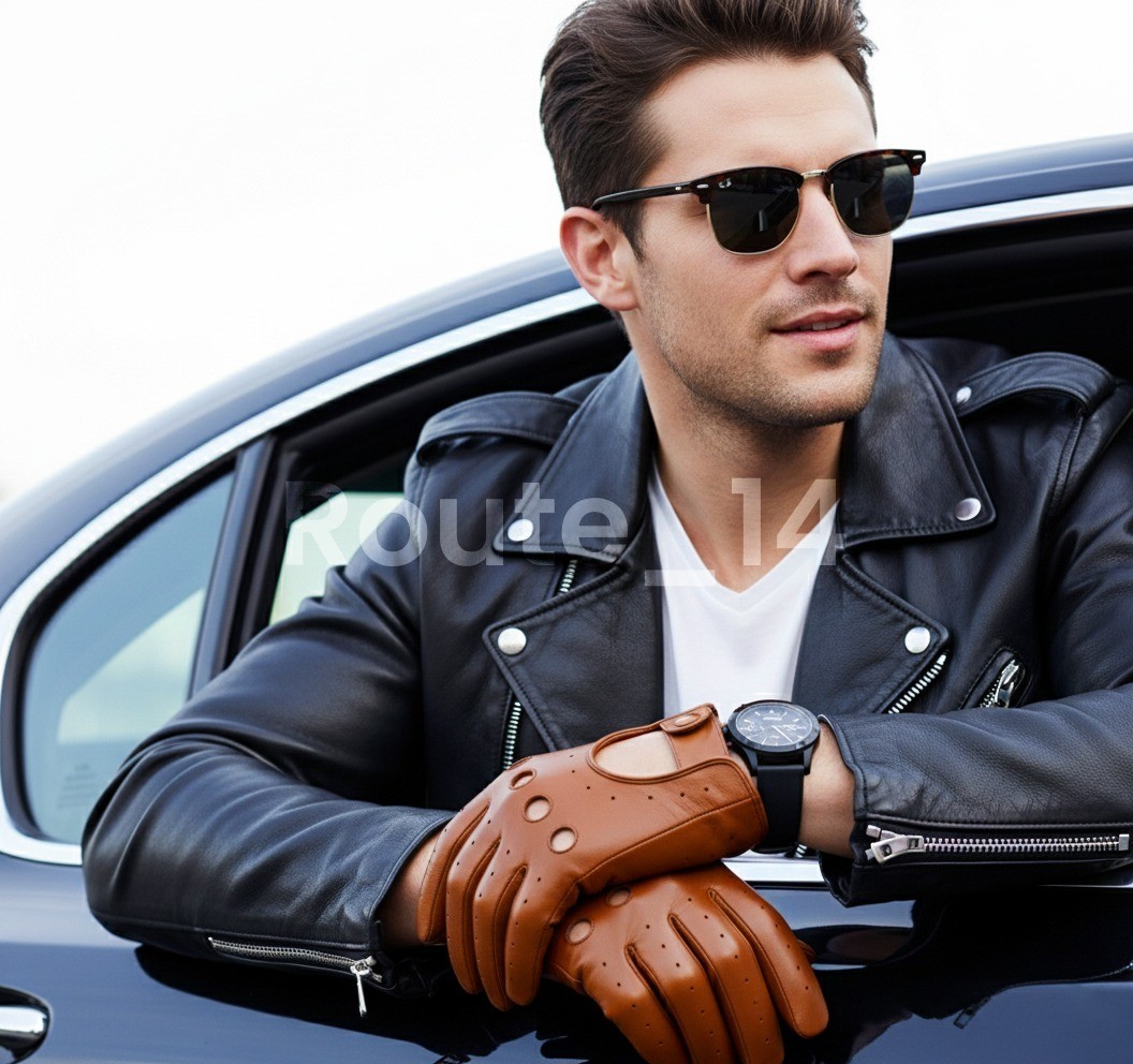 Men's Driving Gloves Reverse Stitched Leather Motorcycle Bike Goat Leather Soft