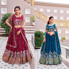 Women's Latest Readymade Vichitra Silk Lehenga Choli Set with Heavy Embroidery,