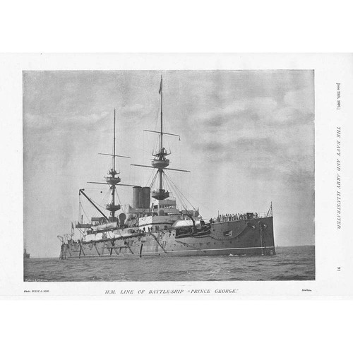 HMS PRINCE GEORGE Line of Battleship - Antique Print 1897