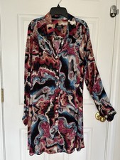 NWOT Karen Kane Multicolor Swirl Pattern Button Front LS Shirt Dress M