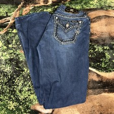 Miss Me Jeans Mid-Rise Boot Cut Rhinestones Size 29x30 Style No. M550148181