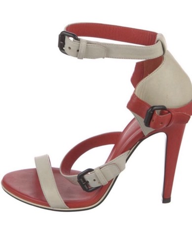 Bottega Veneta Red/Beige Leather Strappy Open Toe Ankle Strap Buckle 7