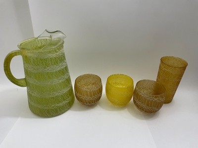 Vintage Lot of Speghetti String Pitcher and tumblers
