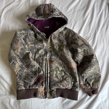 Carhartt Hooded Jacket Kids Medium 10-12 Camo Canvas Sherpa Lined Full Zip