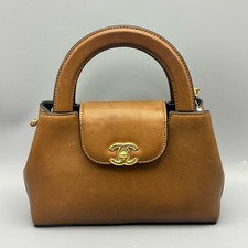 Chanel Small Caramel Grained Leather Top Handle Crossbody Bag Gold Chain HW Auth