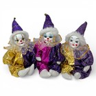 Vintage Porcelain Clown Doll Triplets Sand Bag Body Collectible Purple Gold Pink