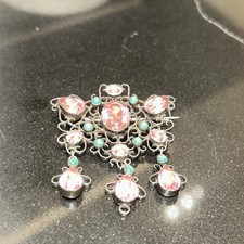 Antique Vtg Edwardian Sterling Silver Suffragette Brooch With Stones Heavy