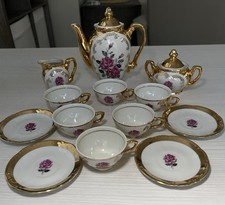 Vtg Bavarian Porcelain 15 Piece Bavaria Gold Plated Tea Set Germany Miniature