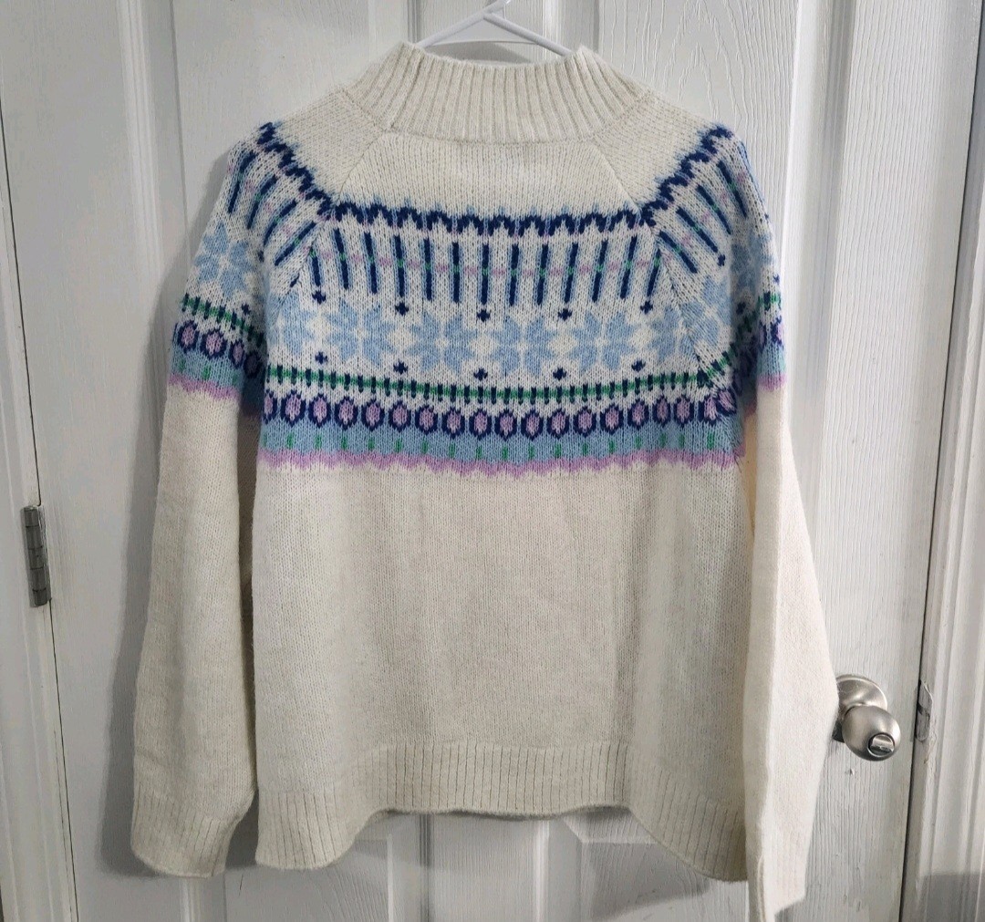 Old Navy Nordic knit sweater fair isle wool blend snowflake stretch woman 2x