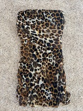 Leopard Print Dress Womens Size 6 Ruching Strapless Jungle Y2K Bodycon Express