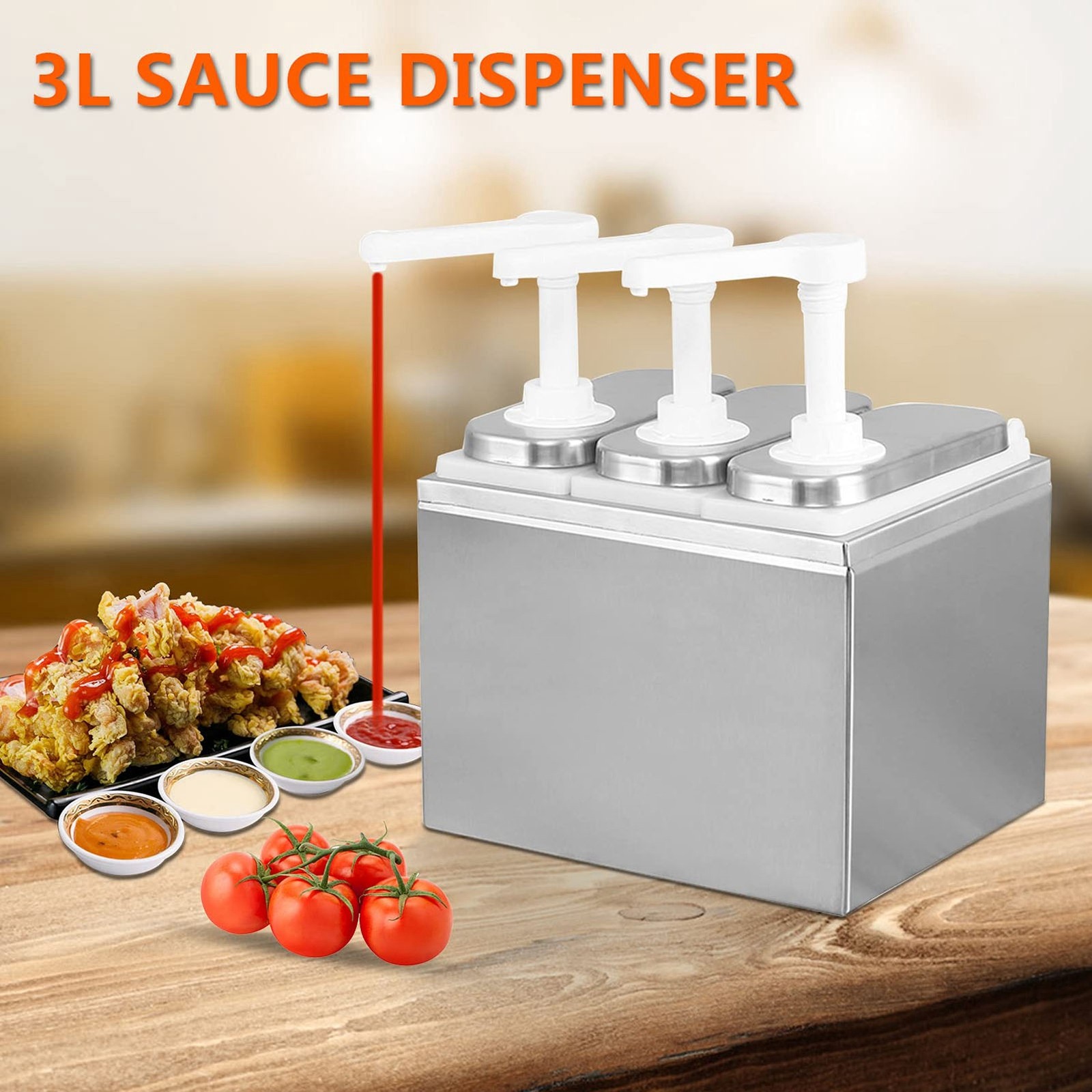 2L Triple Pump Sauce Dispenser Plastic And Stainless Steel Condiment Pump St BL