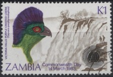 Zambia 1983 Violet Crested Curaco & Victoria Falls K1, fine used