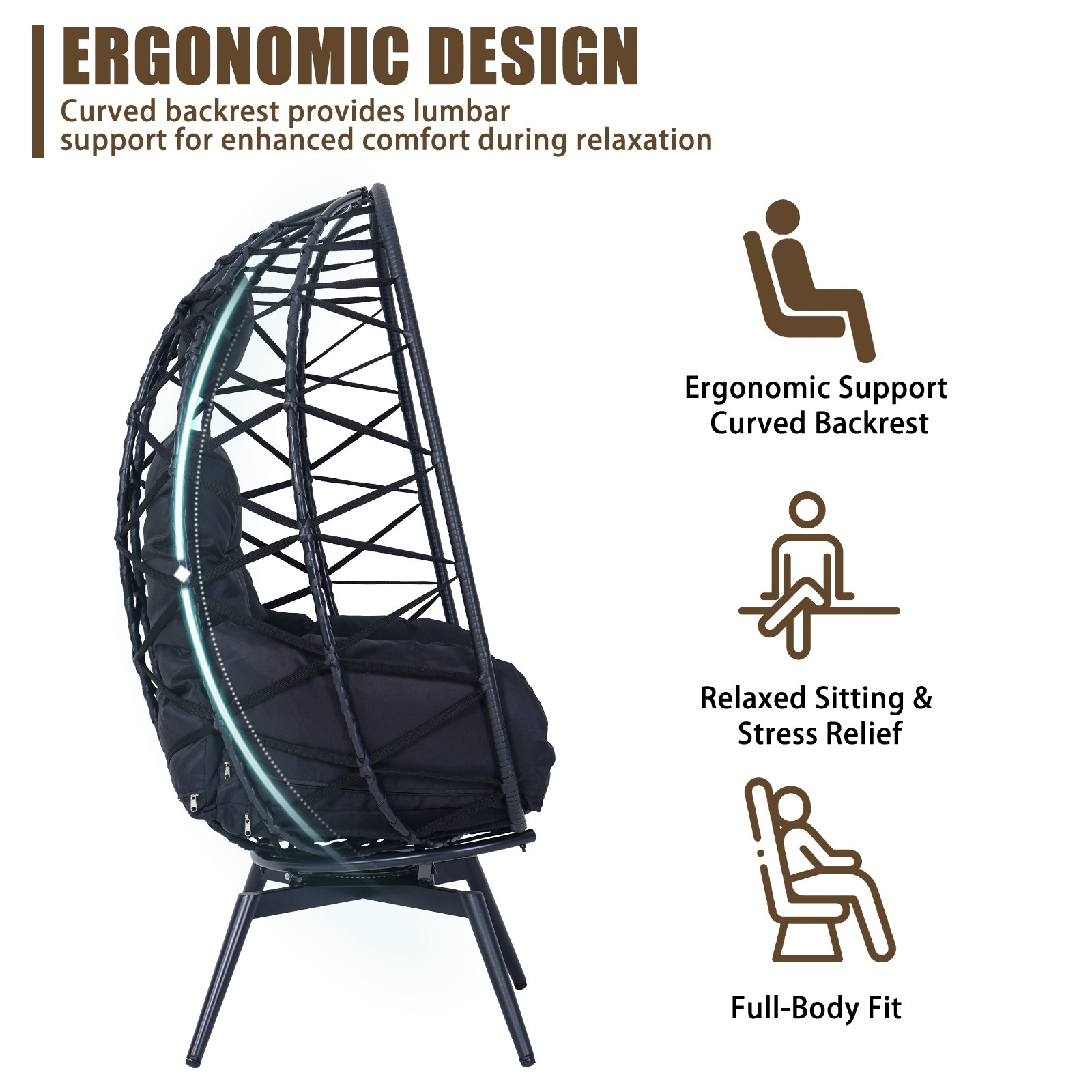 Wicker Egg Chair 360 Rotating Indoor Outdoor Handwoven Boho Basket Seat